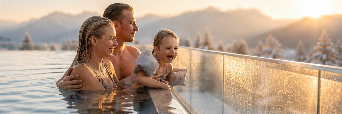 Familie im Infinity-Pool